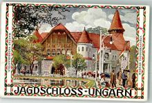 Wien 2. Bezirk, Leopoldstadt Jagdschloß Ungarn sign. Kalmsteiner Jugendstil Jagdausstellung Lithographie / Künstlerkarte