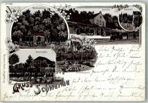 23611 W2407 Bad Schwartau 1899 Lithographie Wilhelmsquelle Hotel Geertz Bahnhof Riesebusch-Halle Bahnpost Kiel Zug 679
