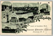 02977 O7700 Hoyerswerda 1898 Lithographie Volkstrachtenpaar Schloss Kgl. Amtsgericht Marktplatz Gasthaus zum Adler