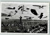 Dübendorf 1932 Luftschiff Flugzeuge Fallschirm Fliegerstaffel Doppeldecker Flugverkehr Flugtag Fotomontage AK