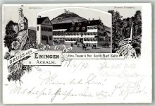 72800 W7412 Eningen unter Achalm Lithographie Hotel Traube Burg Lichtenstein Uracher Wasserfall
