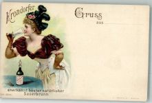 Korunni Kyselka Krondorf-Sauerbrunn Krondorfer Sauerbrunn Jugendstil Frau Hutmode lange Handschuhe Getränk alkoholfrei 1899 Lithographie / Künstlerkarte