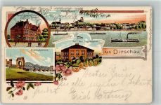 Dirschau Tczew 1902 Gebrauchsspuren Kaiserin Augusta Victoria Schule Eisenbahnbrücke Lithographie