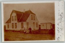 25826 W2252 Sankt Peter-Ording 1911 Privatfoto AK Wohnhaus Hausbewohner Hund