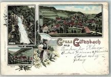 78148 W7741 Gütenbach 1907 Lithographie Volkstracht Gütenbacher Wasserfall Schlucht