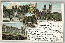 Montreal 1898 Gebrauchsspuren Denkmal de la Place d´Armes Krankenhaus Kirche Bergbahn Lithographie