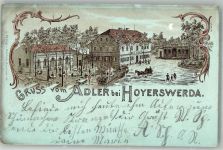 02977 O7700 Hoyerswerda 1901 Lithographie Gasthaus zum Adler Gartenwirtschaft