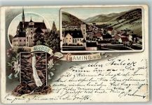 3292 Gaming 1896 Gebrauchsspuren Burg Karthause Schleierfall Kirche Lithographie