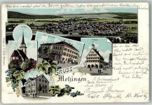 72555 W7430 Metzingen , Württ 1898 Lithographie Rathaus Kirche Hotel Sprandel