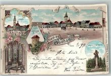 Vodnany Wodnian 1899 Gebrauchsspuren Marktplatz Kirche Denkmal Lithographie