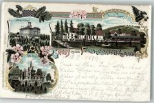 Freiburg i. Schles. Swiebodzice 1899 Gebrauchsspuren Gasthaus Neue Schweizerei Schloss Alte Burg Fürstensteiner Grund Lithographie