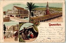 Damaskus Damas Gebrauchsspuren Hotel Beraoui Tracht Lithographie