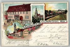 07570 O6518 Weida , Thür 1899 Lithographie Cafe-Konditorei Bruno Seidel Eisenbahnbrücke