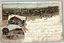 Gassen Jasien 1903 Gebrauchsspuren Schloss Rathaus Marktplatz Lithographie