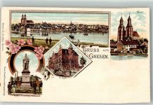 Gnesen Gniezno Gebrauchsspuren Denkmal Kaiser Friedrich Postamt Dom Lithographie