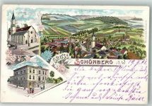 94513 W8351 Schönberg , Niederbay 1901 Gebrauchsspuren Lithographie Mädchenschule Kirche