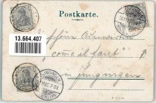72458 W7470 Onstmettingen 1906 Gebrauchsspuren Lithographie Gasthaus-Brauerei zum Lamm Burg Hohenzollern Bahnhof Villa Einriß