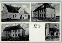 Steine a. d. Oder 1942 Foto AK Gefallenen- Denkmal 1914-18 Gasthaus zur Morgensonne Schule