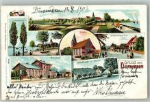 27313 W2817 Dörverden 1903 Lithographie Bahnhof Schule Kirche Weser Hotel Heussmann