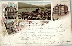 Prachatice Prachatitz 1897 Gebrauchsspuren Pension Studentenheim Unteres Tor Lithographie