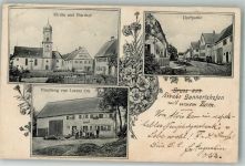 89290 W7919 Gannertshofen b Illertissen 1909 Gebrauchsspuren Handlung Ott Kirche Pfarrhof Dorfstrasse Stauchung