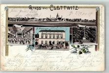 01968 O7803 Klettwitz 1908 Gebrauchsspuren Lithographie Hotel Germania Ballsaal Kriegerdenkmal
