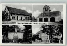 Bunzlau Boleslawiec 1940 Foto AK Kriegerdenkmal Handlung Bäckerei Eisner Gerätehaus Feuerwehr kath. Schule Herzigswaldau