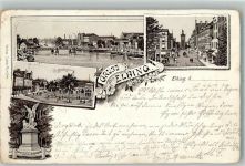 Elbing Elblag 1900 Gebrauchsspuren Denkmal Straße Lithographie
