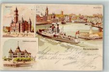 Helsingborg Hälsingborg 1901 Gebrauchsspuren Rathaus Schloss Hafen Lithographie