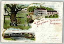 09669 O9262 Frankenberg , Sachs 1906 Gebrauchsspuren Lithographie Gunnersdorf Nerges-Park-Restaurant Harras-Eiche Denkmal Albert-Brücke