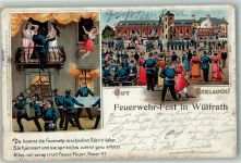 42489 W5603 Wülfrath 1904 Lithographie Feuerwehrfest Gut-Schlauch Feuerwehrmänner Vers