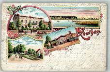 15738 O1615 Zeuthen 1900 Lithographie Dorfstrasse Kaufhaus Rücker Bahnhof Rauchfangswerder