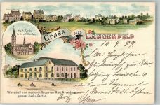 40764 W4018 Langenfeld Rheinland 1899 Lithographie Kath. Kirche Gasthaus zum Deutschen Hause