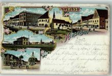 92242 W8452 Hirschau , Oberpf 1902 Lithographie Bahnhof Rathaus Bergkirche