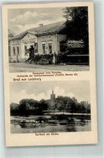 16321 O1281 Ladeburg b Bernau b Berlin - Dorfteich Kirche Gasthaus Meinicke Kraftpersonenpost-Haltestelle
