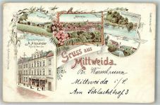 09648 O9250 Mittweida 1899 Lithographie Geschäftshaus Alexander Drei-Werden Lauenheimer Mühle Ringetal