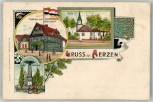 31855 W3258 Aerzen Lithographie Kriegerdenkmal Gasthaus zum Deutschen Hause