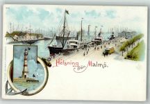 Malmö Lithographie Leuchtturm Pferdestraßenbahn Hafen
