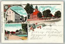 14669 O1551 Tremmen 1900 Lithographie Kirche Gasthaus Schulze Dorfstrasse