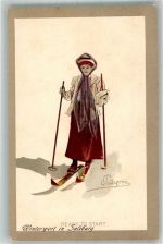 Verlag Vouga & Cie Nr. 17 Frau auf Ski Wintersport Ready to Start Pellegrini, C.