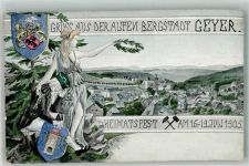 09468 O9307 Geyer 1905 Künstlerkarte Heimatfest der Bergstadt Geyer 1905 Wappen sign. Hirt