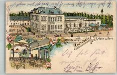 08301 O9408 Niederschlema 1907 Lithographie Etablissement Gasthaus Centralhalle Saal Garten