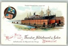 W2000 Hamburg Blohm und Voss Frachtschiff Pennsylvania im Trockendock Werbung Hildebrand & Sohn Hoflieferanten Berlin Werft 1899 Lithographie / Künstlerkarte