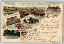 7000 Eisenstadt 1900 Lithographie Kaserne Militärschule Marientempel Schlosspark Schloss Esterhazy