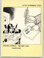 Karikatur a.d. Zeit des kalten Kreges , Botschaft, dass die USA keinen Frieden schließen wollen Russische Propaganda