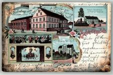 01987 O7817 Zschornegosda OT Schwarzheide 1901 Lithographie Gasthaus Schieschke Villa Schieschke Geschäftshaus Schmidt