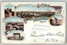 67592 W6523 Flörsheim-Dalsheim 1897 Lithographie Möbel-Fabrik Meckel Alter Turm Schule