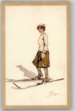 Verlag Vouga & Cie Nr. 34 Frau mit Ski ohne Stock Pellegrini, C. Künstlerkarte