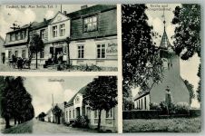 15306 O1211 Lietzen - Dorfstrasse Gasthaus Seelig Fahrräder Kirche Kriegerdenkmal