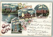 Glogau Glogow 1899 Lithographie Postamt Schloss Schloss-Kirche Kriegerdenkmal Mondschein Bahnpost Zug 377